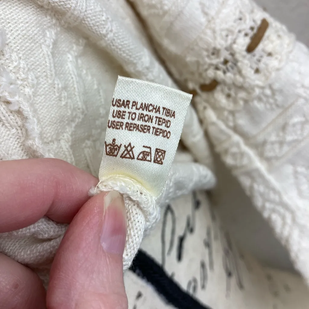 Micaela Ivory Patterned Boho V Neck 3/4 Sleeve Sweater A92 Size L - Image 8