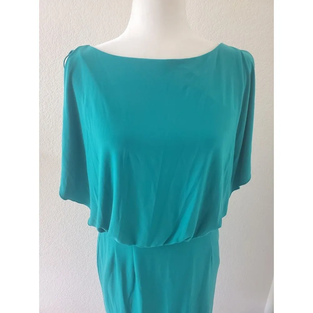 Jessica Simpson Size 4 Woman's Turquoise Blue Green Dress Flutter Sleeves Drape - Image 2