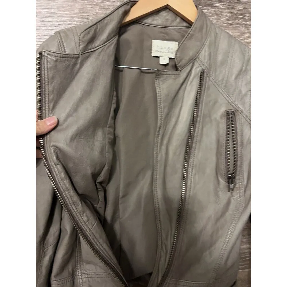 Hinge Gray Leather Full Zip Moto Jacket Small Short Grunge Fitted Biker - Image 6