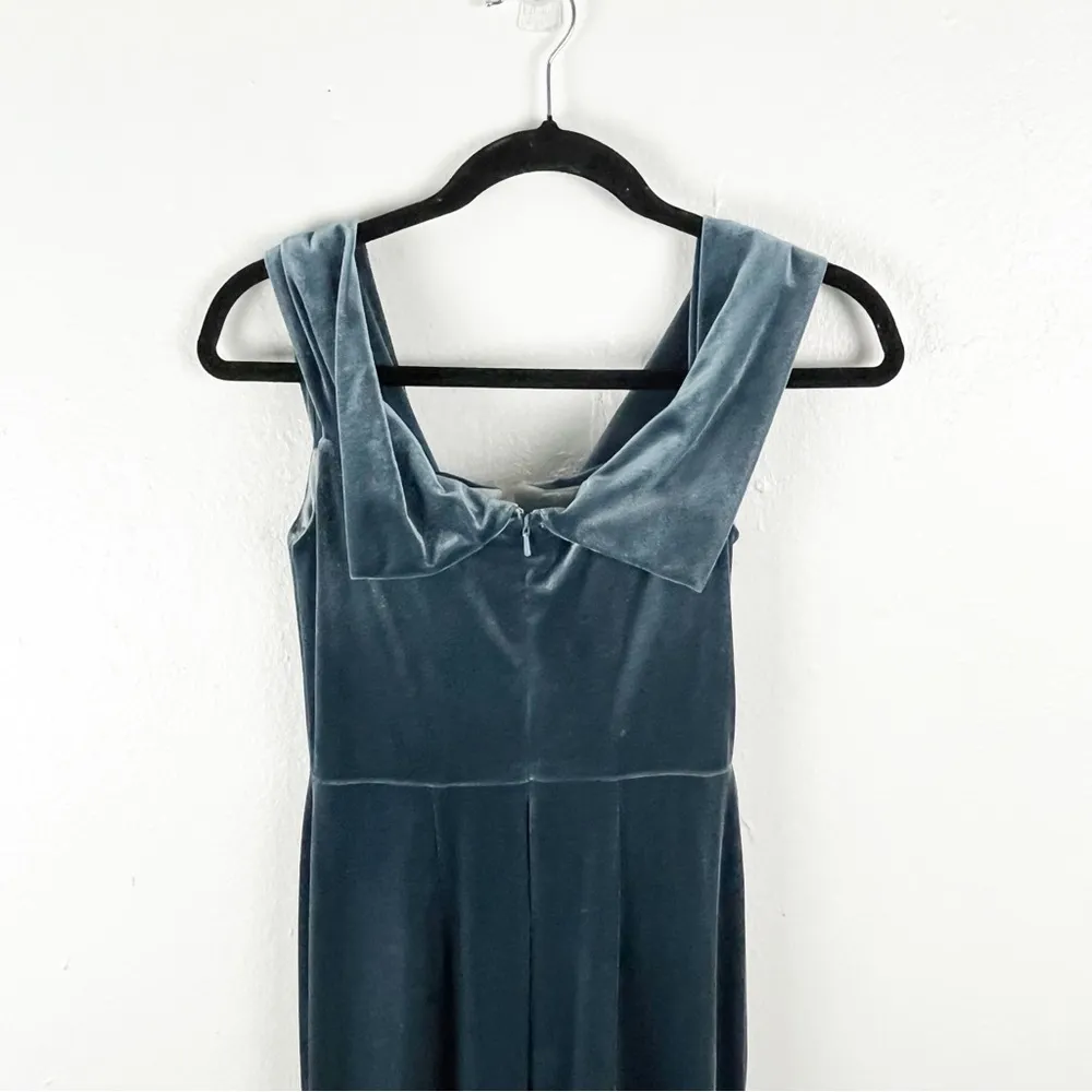 WATTERS Evelyn Steel Blue Stretch Velvet Off Shoulders V - Image 7