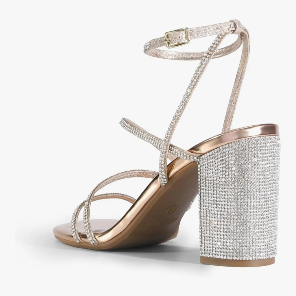 Dream Pairs Heels Block Strappy Square Open Toe Rose Gold Rhinestone Sandals 6.5 - Image 7