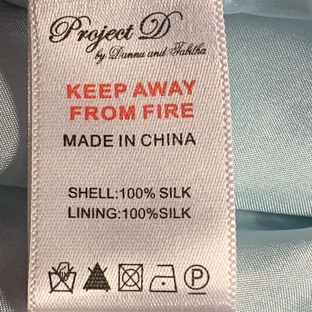 Project D London Silk Peplum Dress Blue Bird Print Retro 90s Tea Dress Bow Back Size M - Image 9