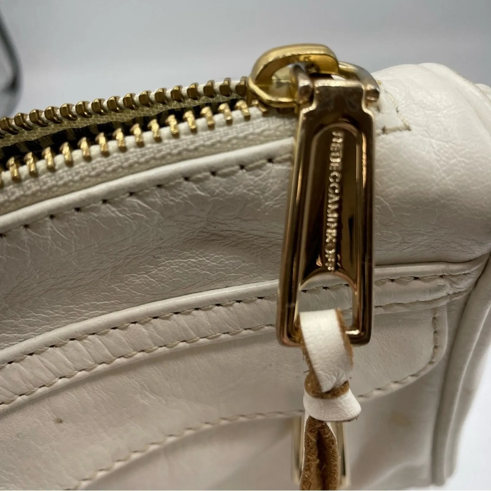 Rebecca Minkoff Cream Leather Clutch Handbag Gold Hardwear Fringe No Strap - Image 6