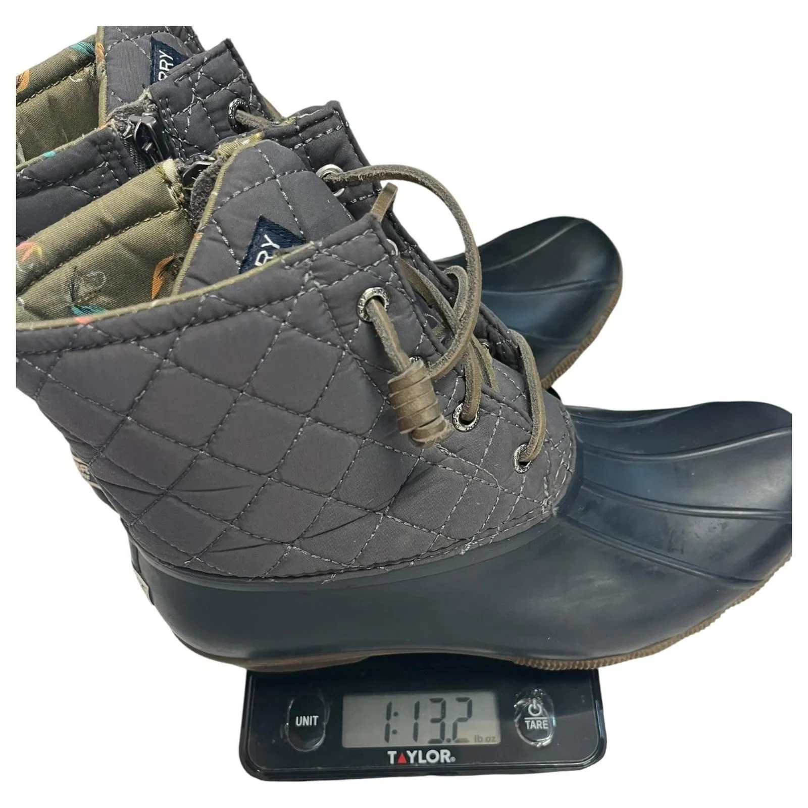 Sperry Saltwater Duck Boots Womens 9 Gray Navy Quilted Rubber Outdoor STS9327F - Image 11