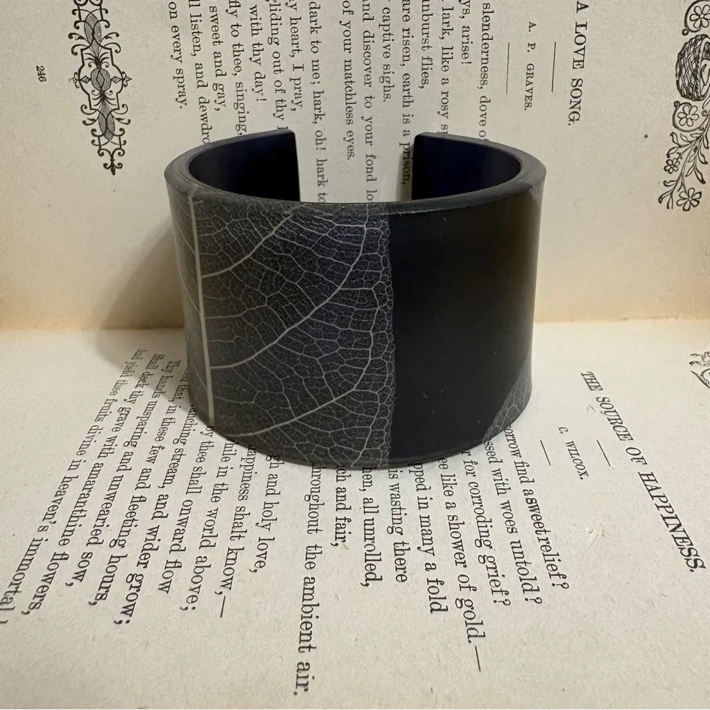 Vintage Nature Dried Leaf Cuff Bangle Bracelet Black - Image 5