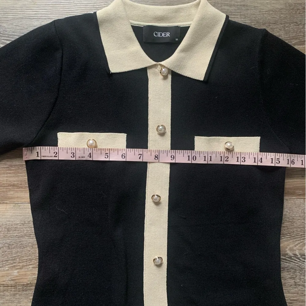 Cider Black Knit Dress with Notched Collar M - Image 6