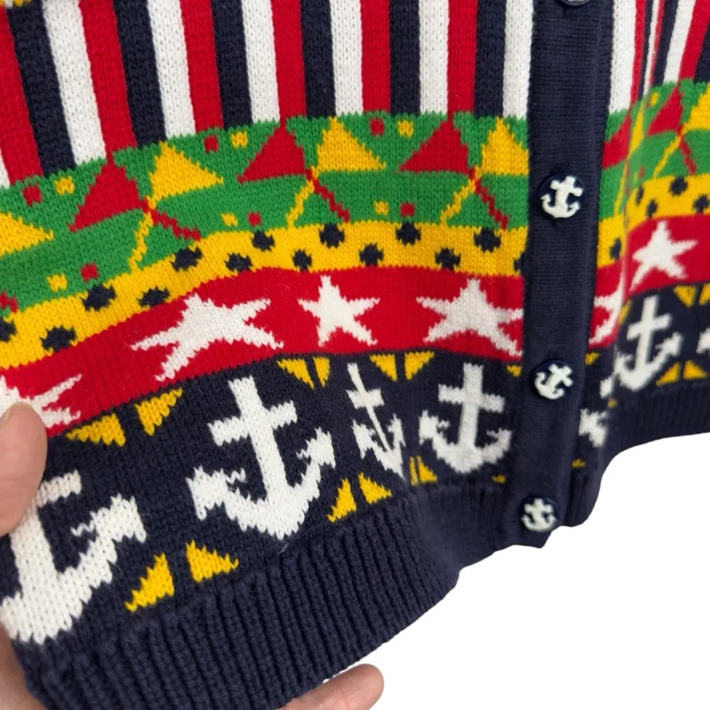 Carroll Reed Women's M Nautical Knit Cardigan Button Up Cotton Colorful 90's Black Size M - Image 9