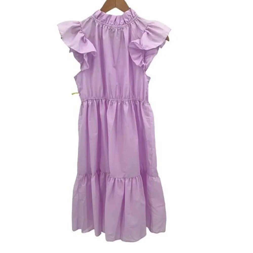 Love Ady Womens Flutter Sleeve High Neck Tiered‎ A Line Dress Purple Medium NWT - Image 4