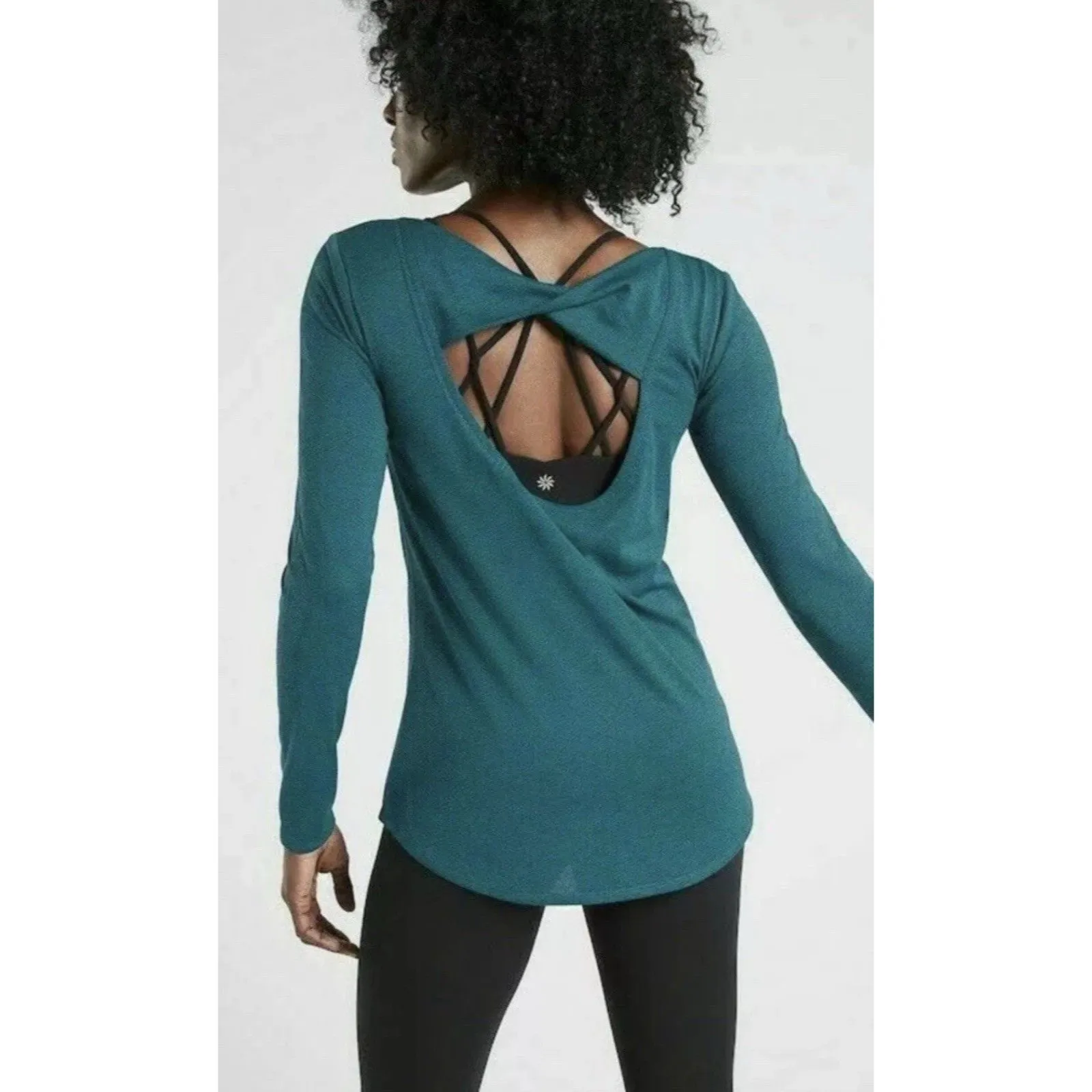 Women’s Athleta Jacquard Flexlight Train Top Long Sleeve Coastal Teal Heather XL - Image 2