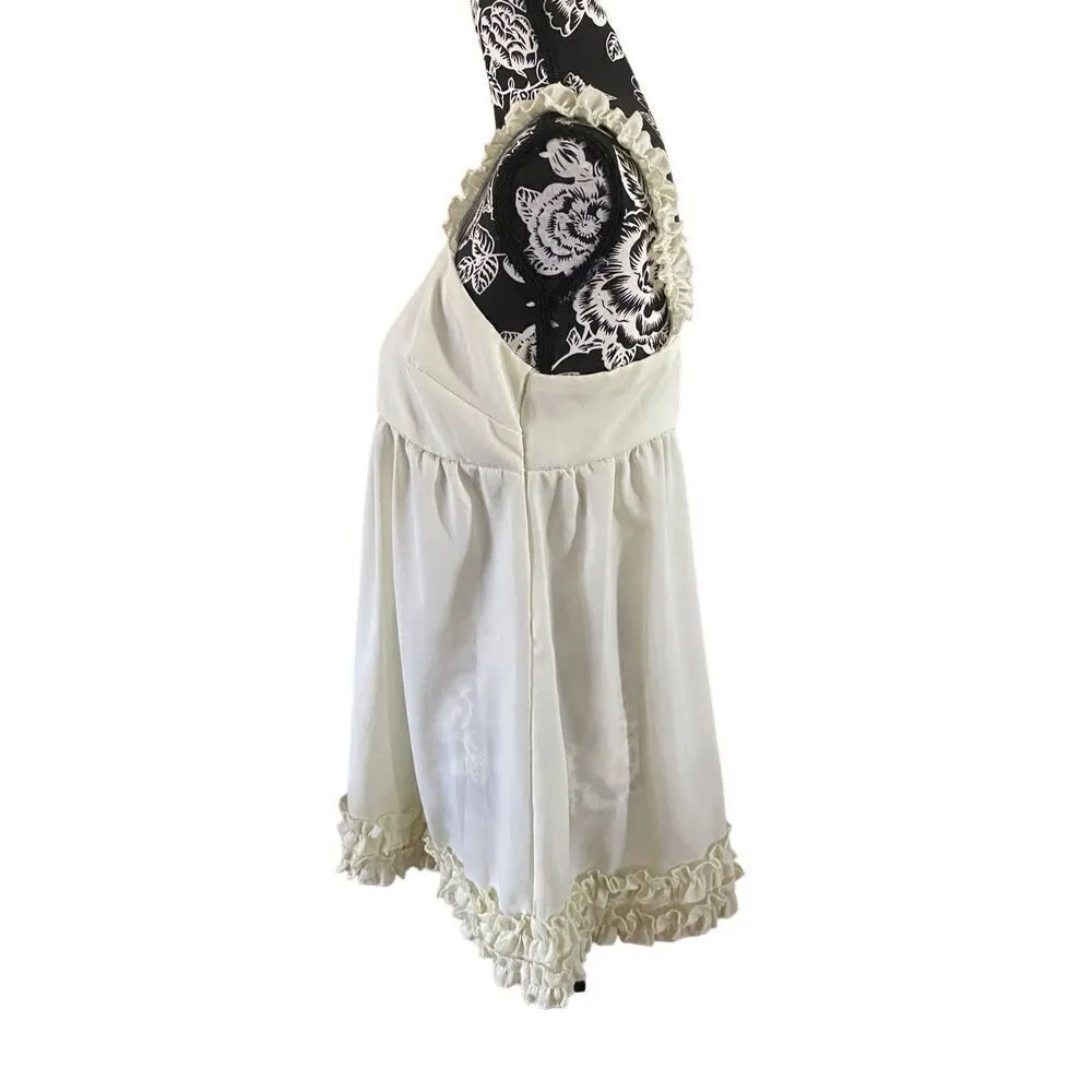 Vintage Babydoll Style Ruffle Trim Tank Top Feminine Cottagecore Size M - Image 3