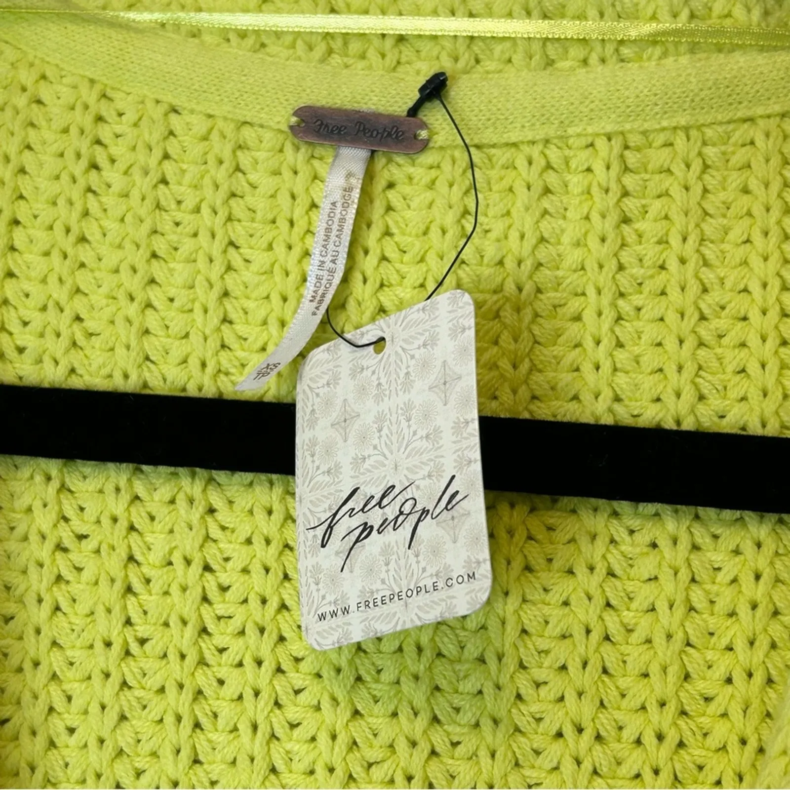 Free People Knit Sweater Neon Yellow Cardigan Swim Too Deep Cardi Oversized XS - Image 6