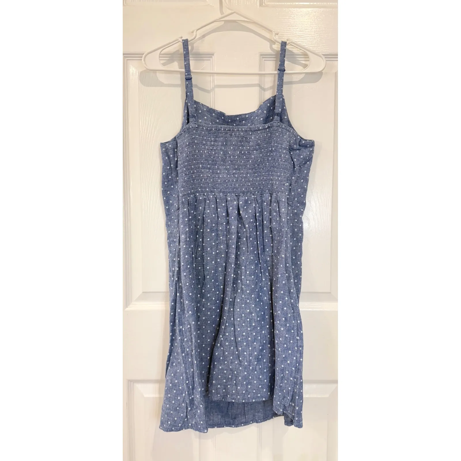 Old Navy Blue Polka Dot Linen Blend Sleeveless Dress‎ Large Petite Casual - Image 5