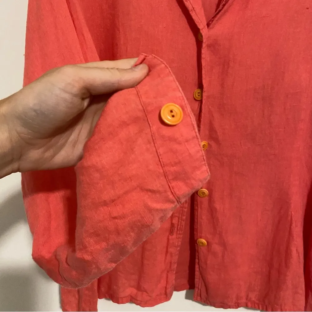 Flax Coral Pink Linen Button Front Blouse - Image 3