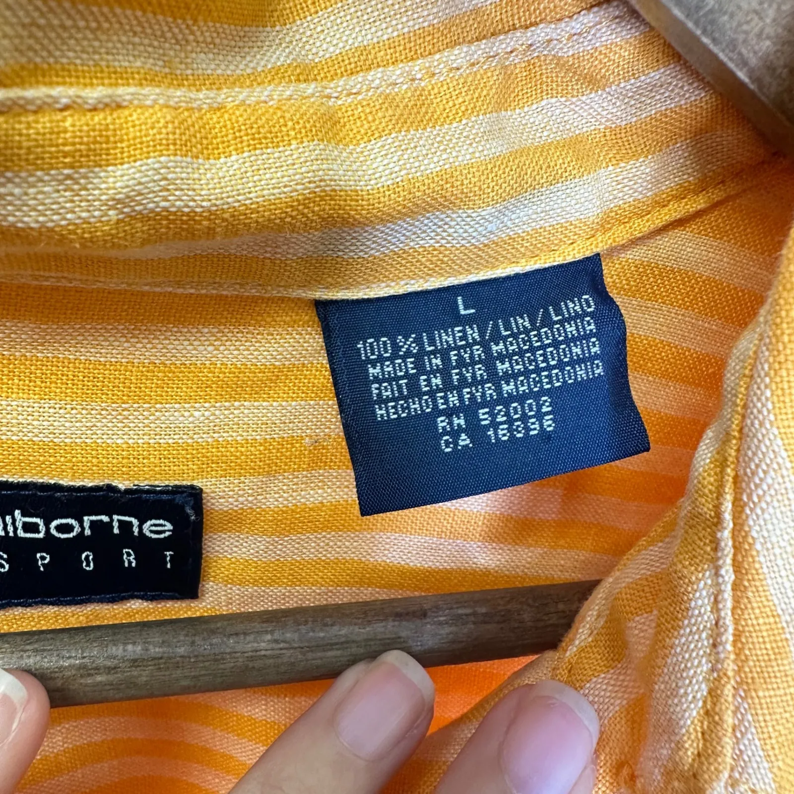 Vintage Liz Claiborne Stripe Linen Button Down Shirt‎ Yellow Size L - Image 4