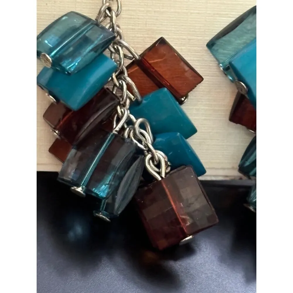 Macy's‎ Dangle Earrings Colorful Cubes Blue Brown - Image 4