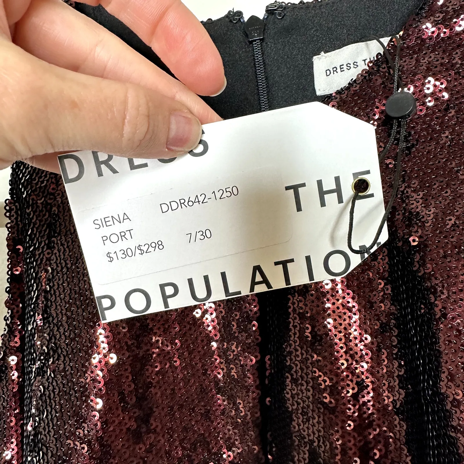 Dress the Population DTP NWT Siena in Port Brown Sequin Formal Midi Dress Gown - Image 7