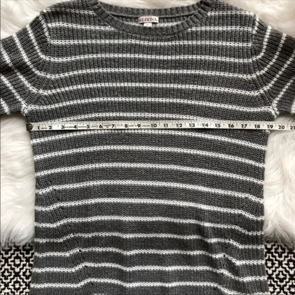 Merona Grey & White Stripe Long Cozy Sweater - Image 5