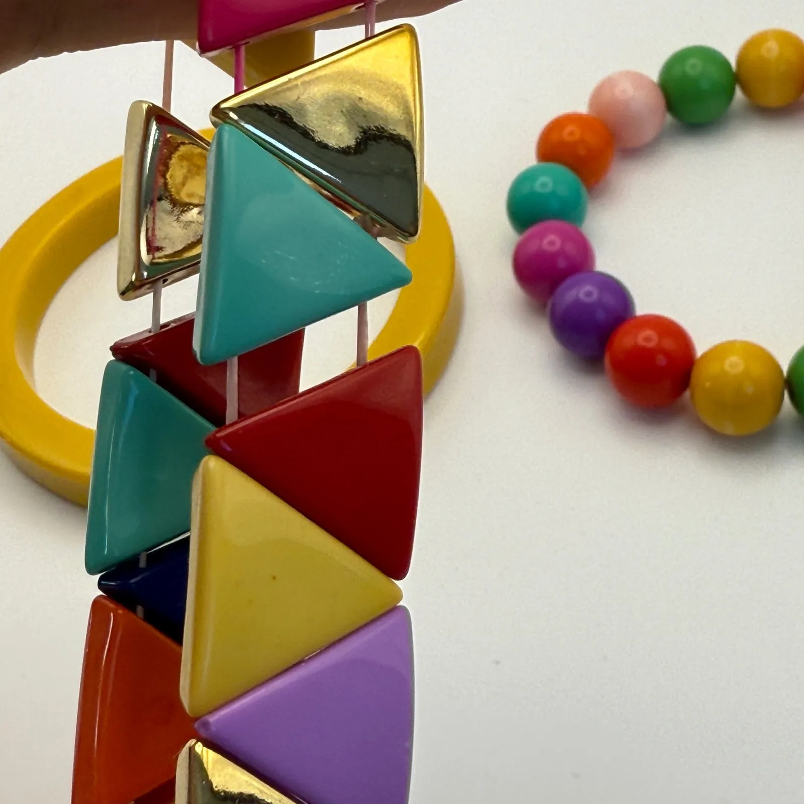 Colorful‎ Stackable Beaded & Triangle Bangle Bracelet Set Funky Women's Jewelry Yellow - Image 3