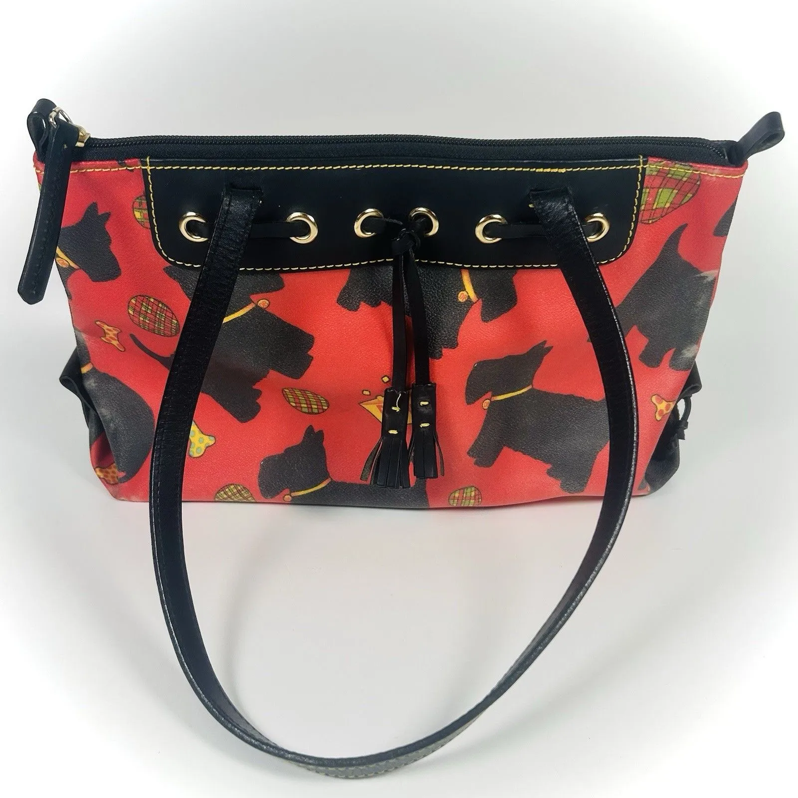 Dooney & Bourke Purse Red Scottie Dog Bag Satchel Coated Leather Vintage - Image 3