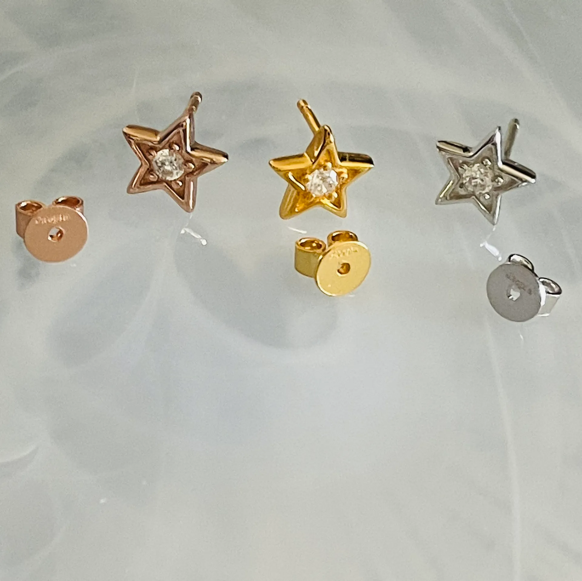 Set Of 3 Pairs (6 Pieces) Stars ⭐️ Earring Studs / Gold Over Sterling Silver - Image 3