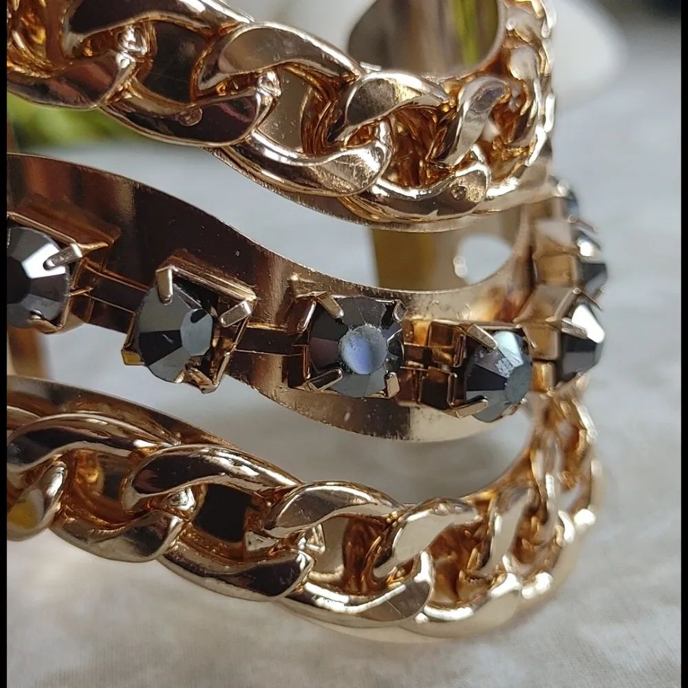 Gold Chain Crystal Open Cuff Bracelet - Image 4