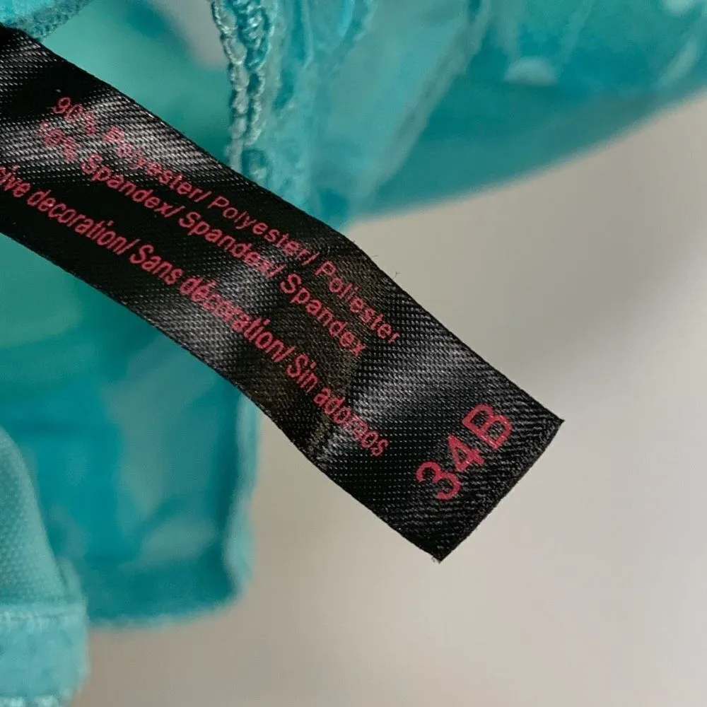 Black Fuschia By Secret Lace Allover Lave Longline Bra Teal Size 34B Blue - Image 5