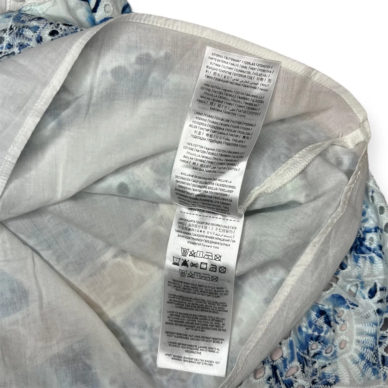 Guess Noelle Blue White Floral Eyelet Embroidered Mini Skirt with Lace Trim Sz S - Image 10