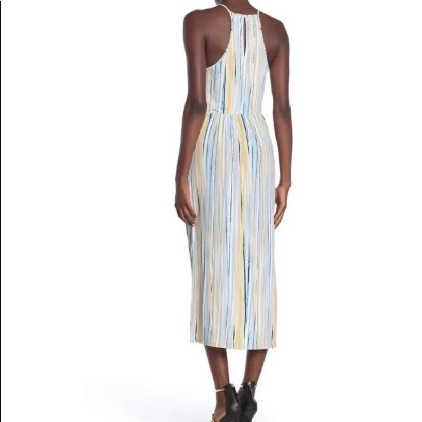BCBGeneration Striped Midi Dress Draped Pockets Spaghetti Straps - Image 2