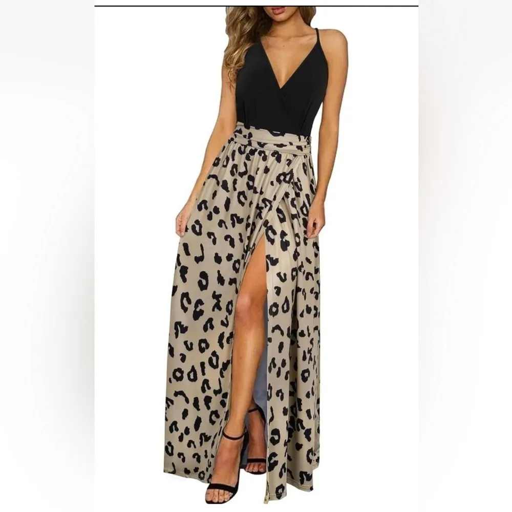 Newshows Maxi Dress Vacation Spaghetti Strap Boho Split Sundress lot Medium NEW Black - Image 2