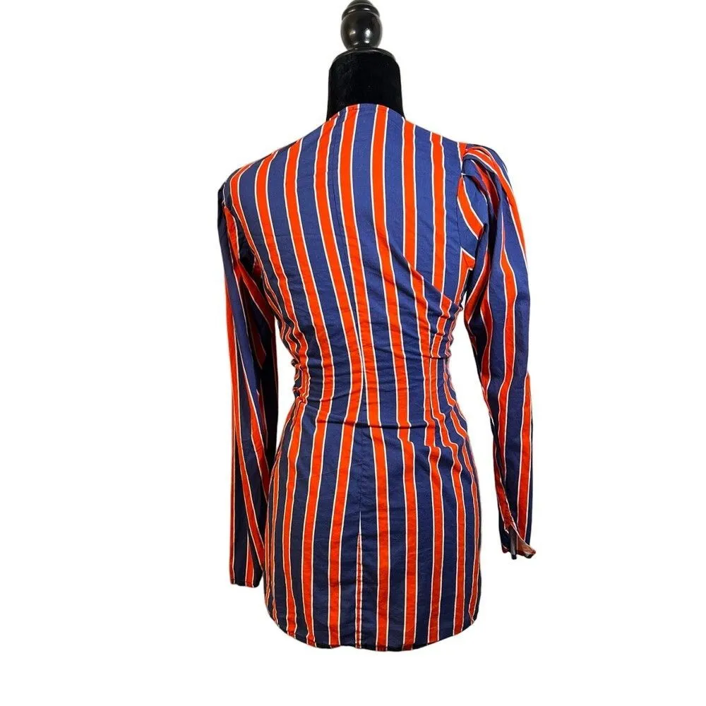 Weworewhat We Wore What Blue Red Striped Long Sleeve Wrap Dress Size Medium - Image 6