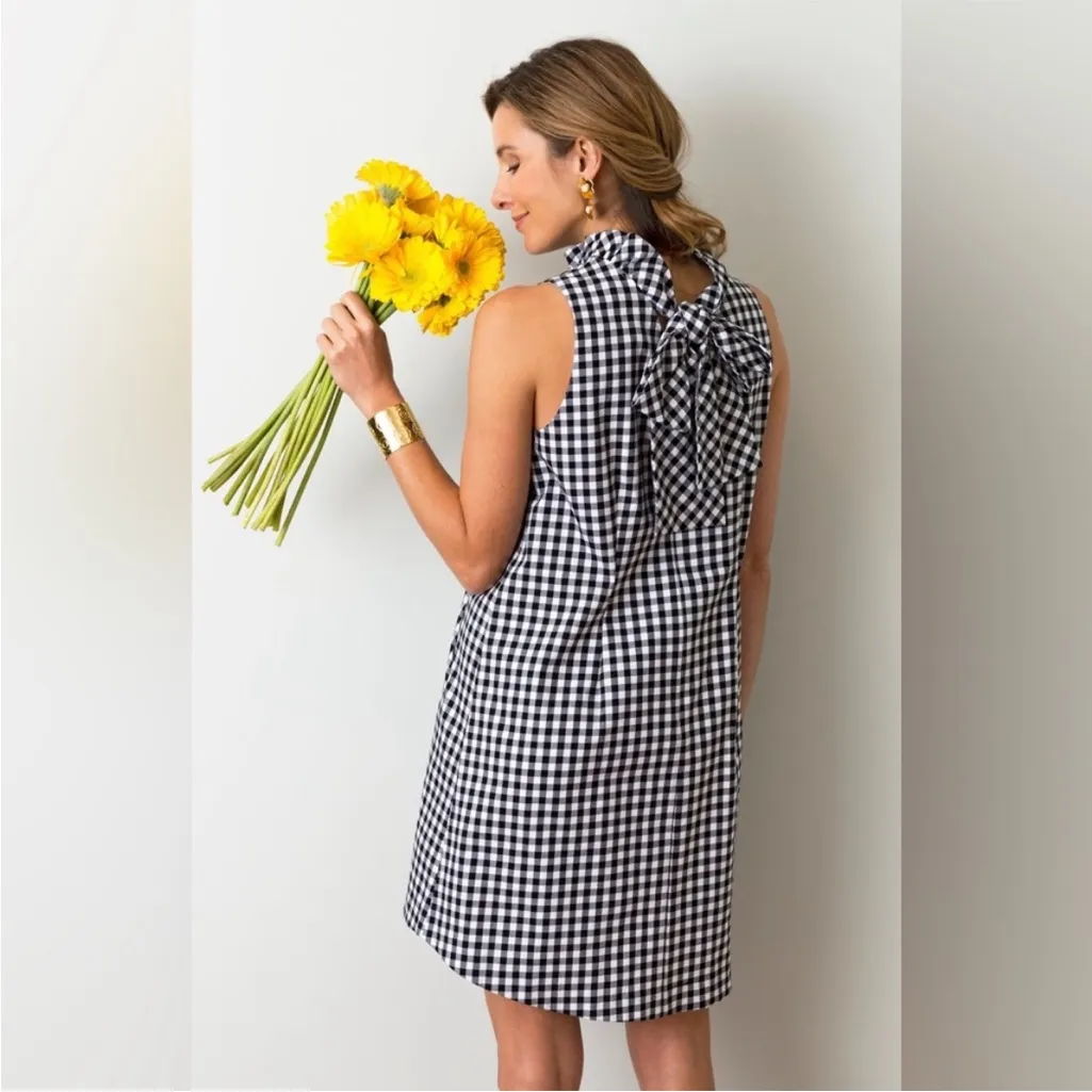 Tyler Boe Stella Dress in Gingham back bow size XS mini shift Black - Image 2