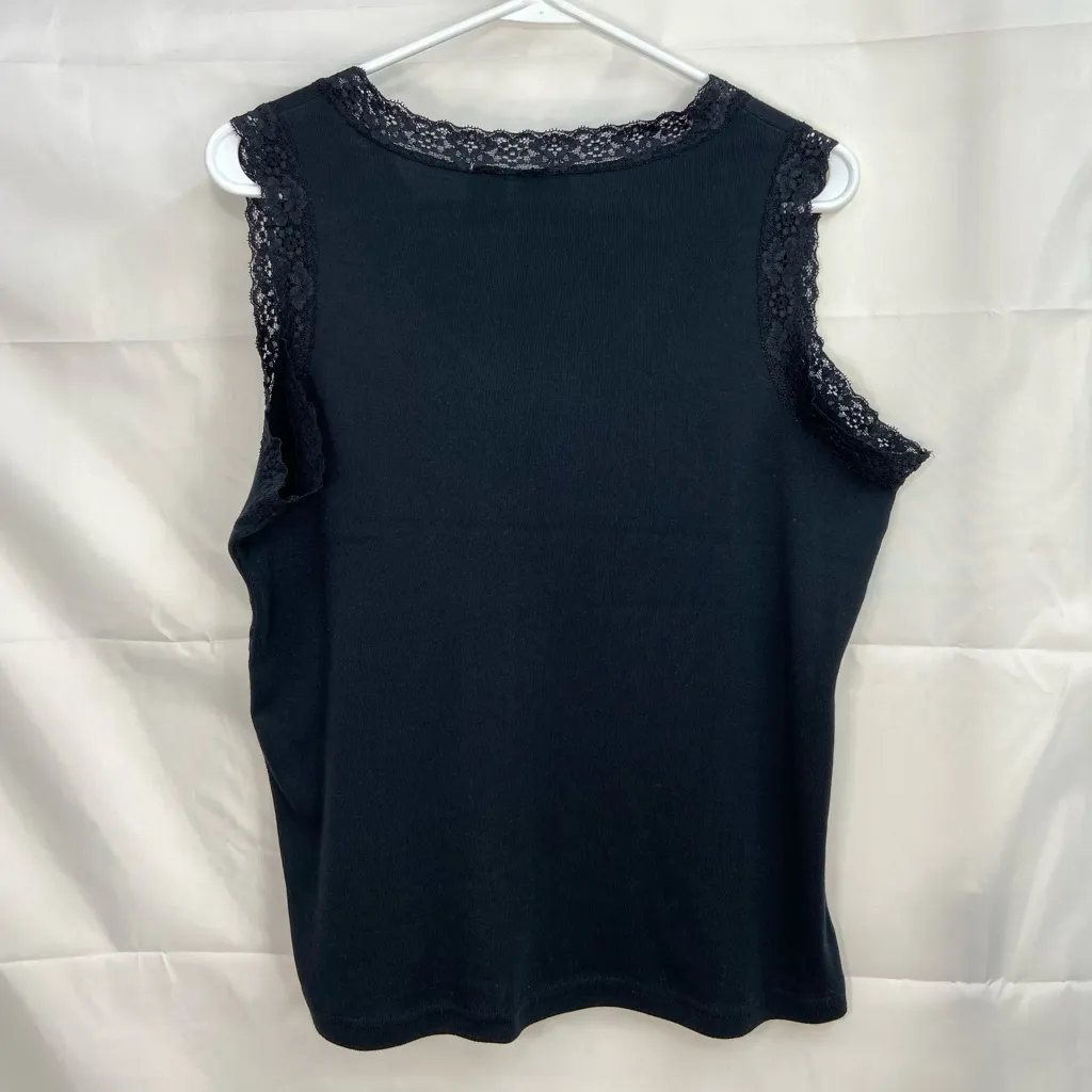 Vintage Jason Maxwell women’s solid black sleeveless lace trim v-neck tank top - Image 4