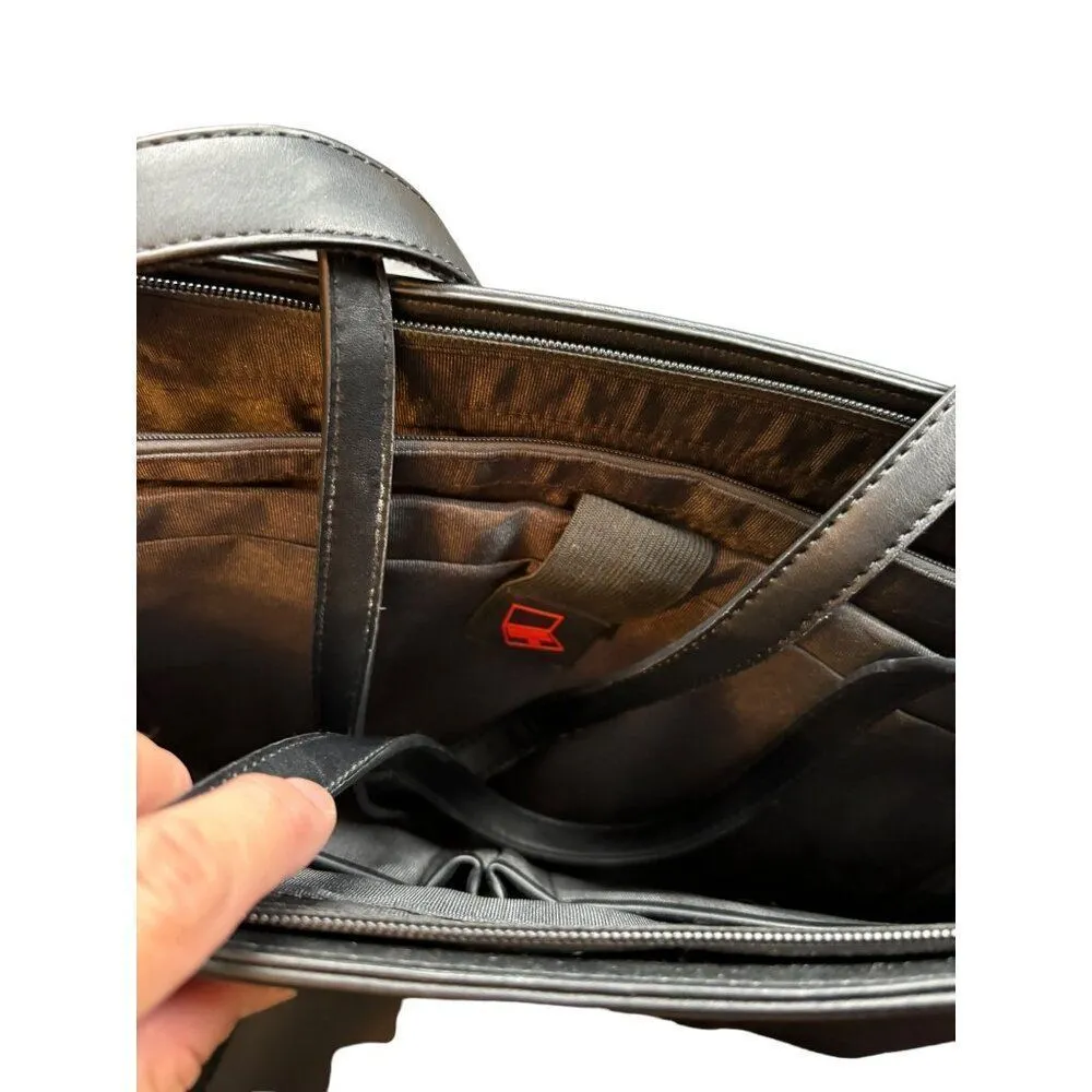 Women's Black Faux Leather Tote Bag With Multiple Compartments & Adjustable Stra - Image 4