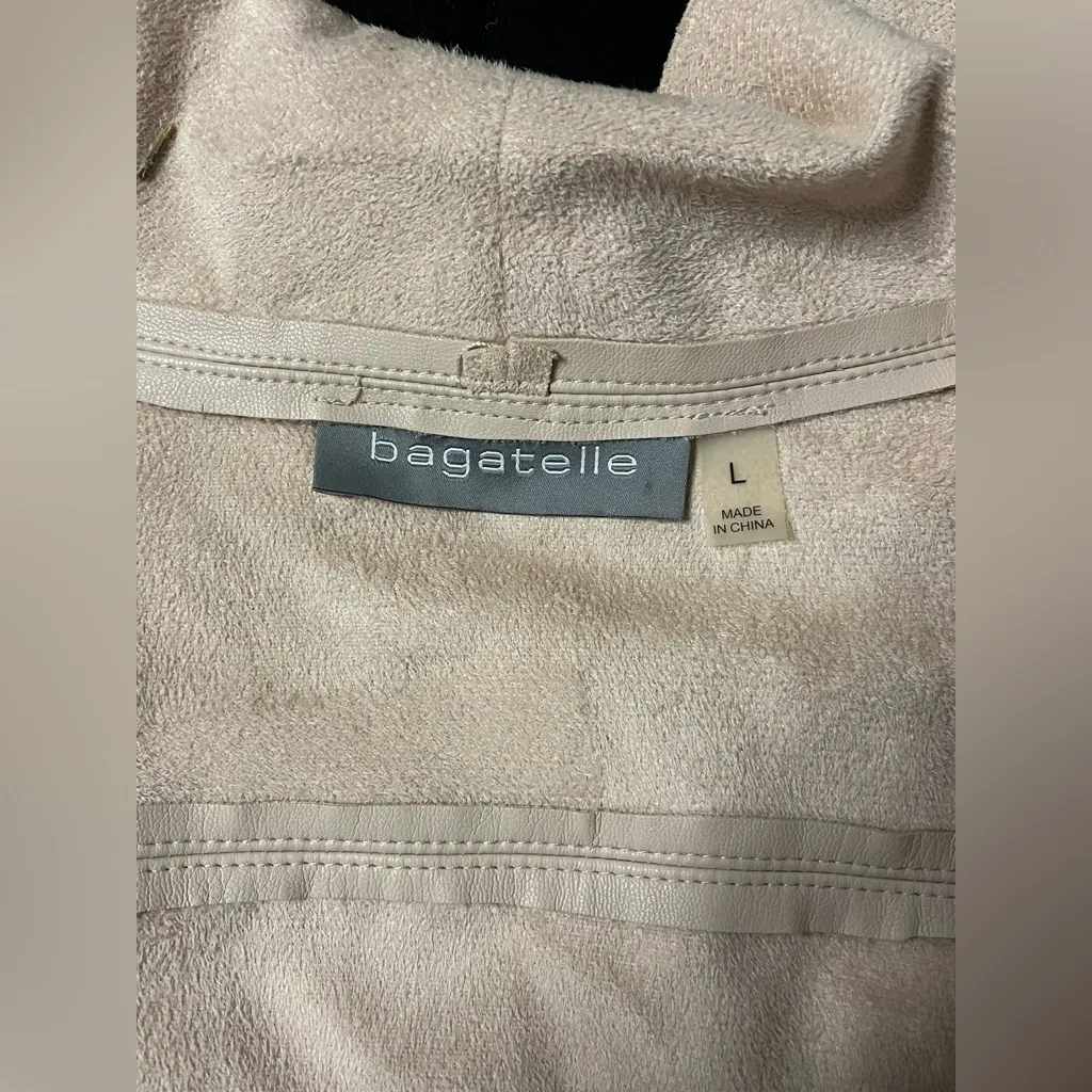 Bagatelle Women’s Faux Leather Beige Moto Jacket Suede Tan Open Front Size Large - Image 5