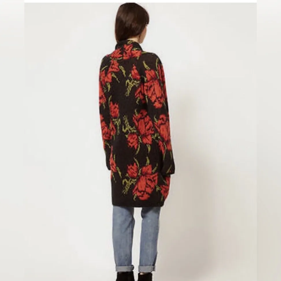 Free People Flower Power Orange Floral Knit Cardigan Boho Sweater Small in GUC - Image 12