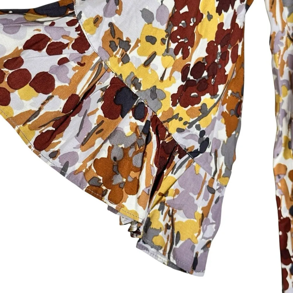 IVY JANE S Floral Dress Embroidered sweater Trim Bell Sleeve Boho Brown - Image 7