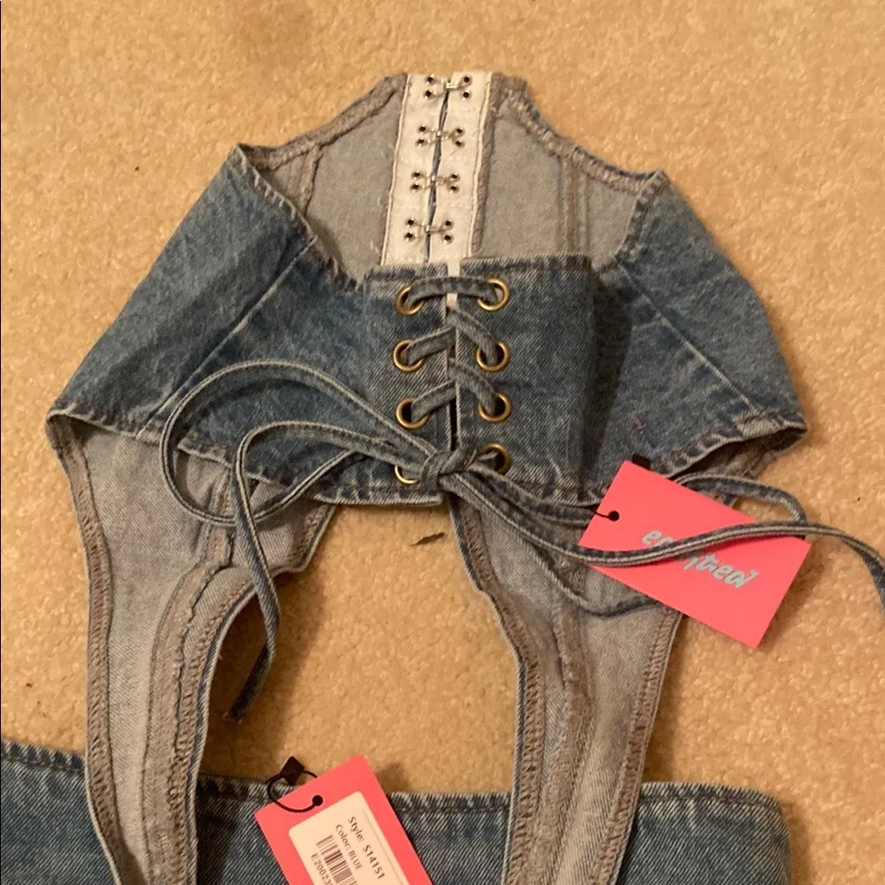 Denim Halter Top and Skirt Set - Image 2