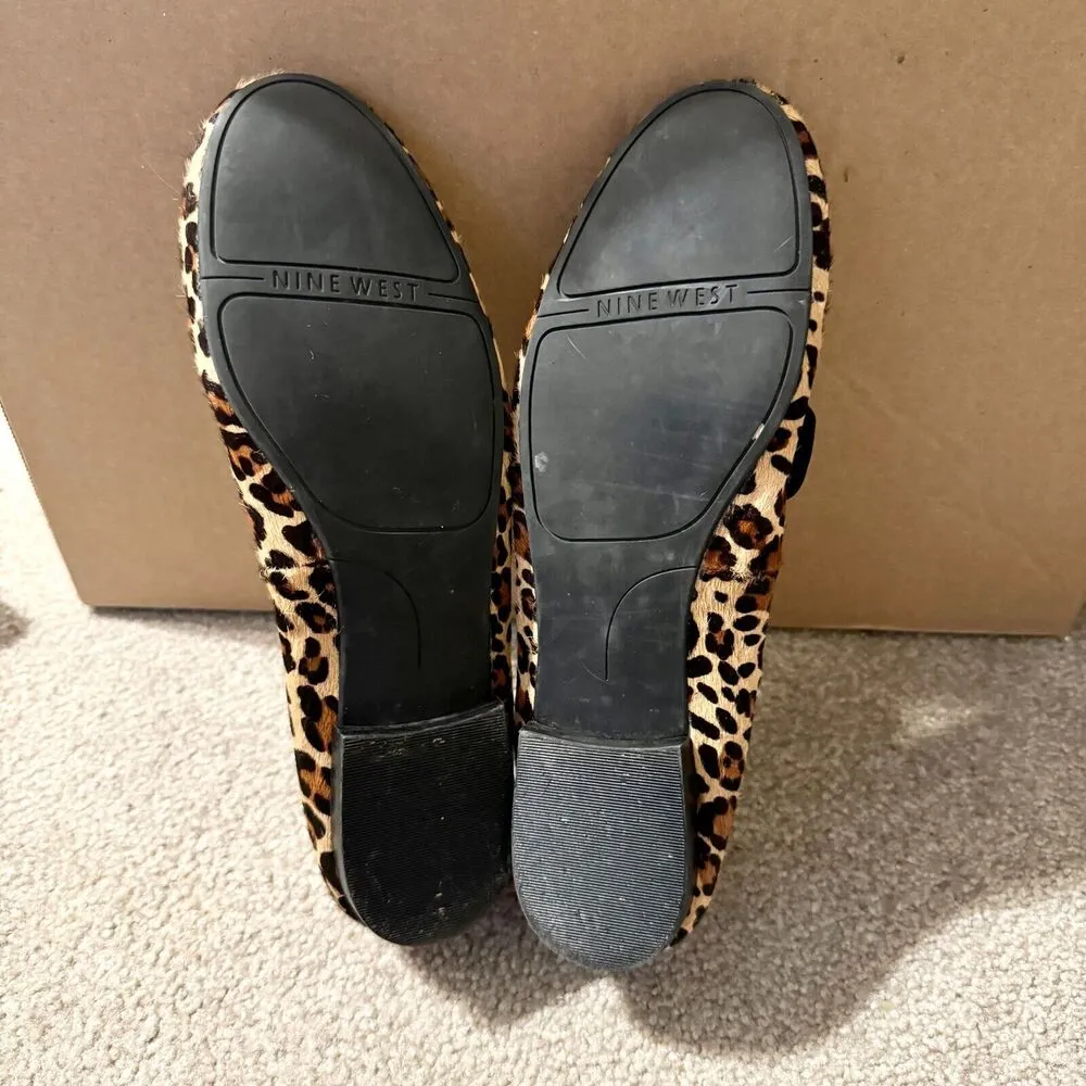 Nine West Flats Women Size 10.5 Round Tie Leapord Animal Print Abay Smoking - Image 3