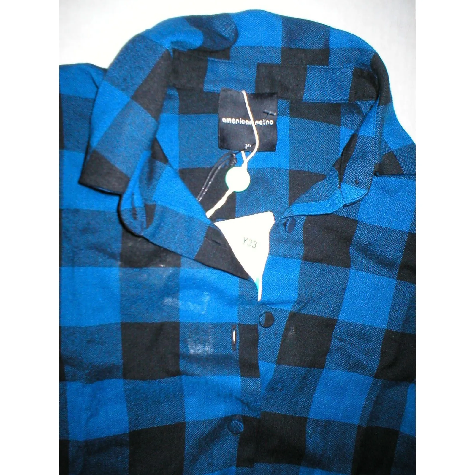 Womens 4 New NWT 36 S American Plaid Top Shirt Pleat Blue Black - Image 4