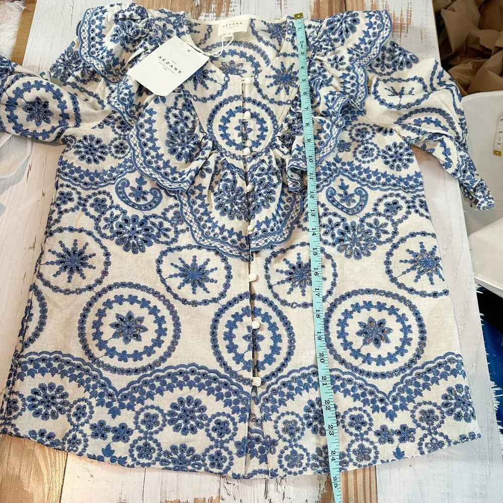 Sezane South Blouse Embroidered Floral Eyelet Blouse Summer French Blouse US 6 - Image 9