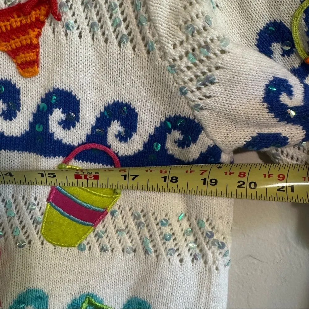 Vtg Jane’s closet 90s beach theme knit cardigan sweater colorful size small White - Image 6