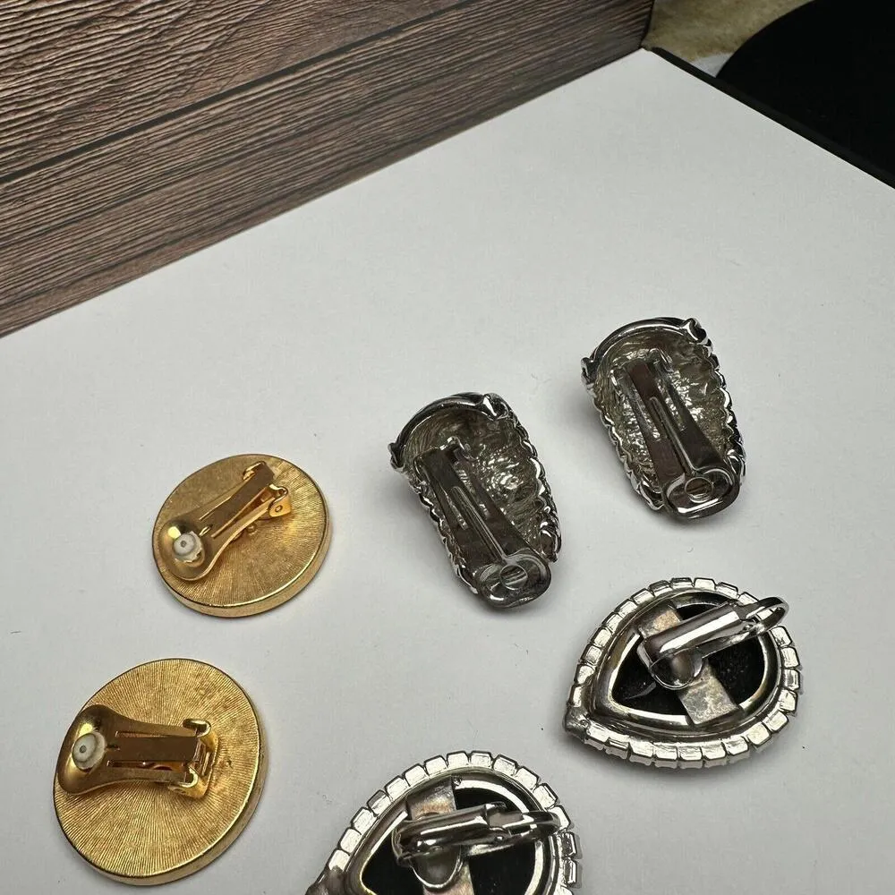 Rhinestone Clip On Earrings Lot Of 4 Women’s Costume Mix Great For Parties - Image 8