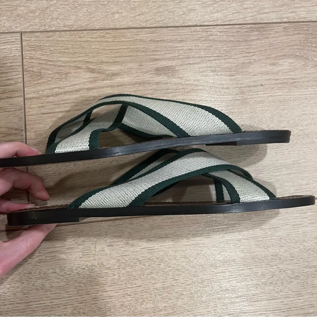 J. Crew Women’s Woven Canvas Strap Flat Sandals Slip On Green Size 8 - Image 2