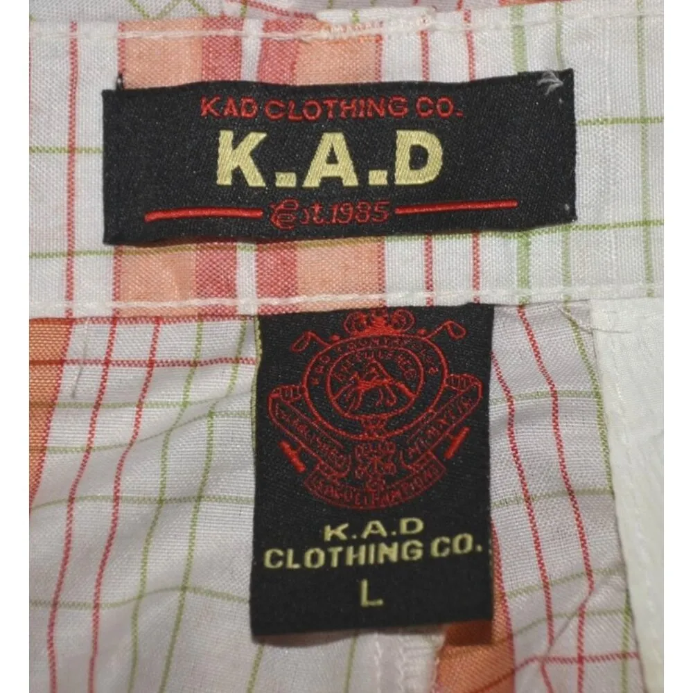 Vintage K.A.D. Clothing Co. Ladies Orange Plaid Long Shorts Size L Retro Summer White Size L - Image 9