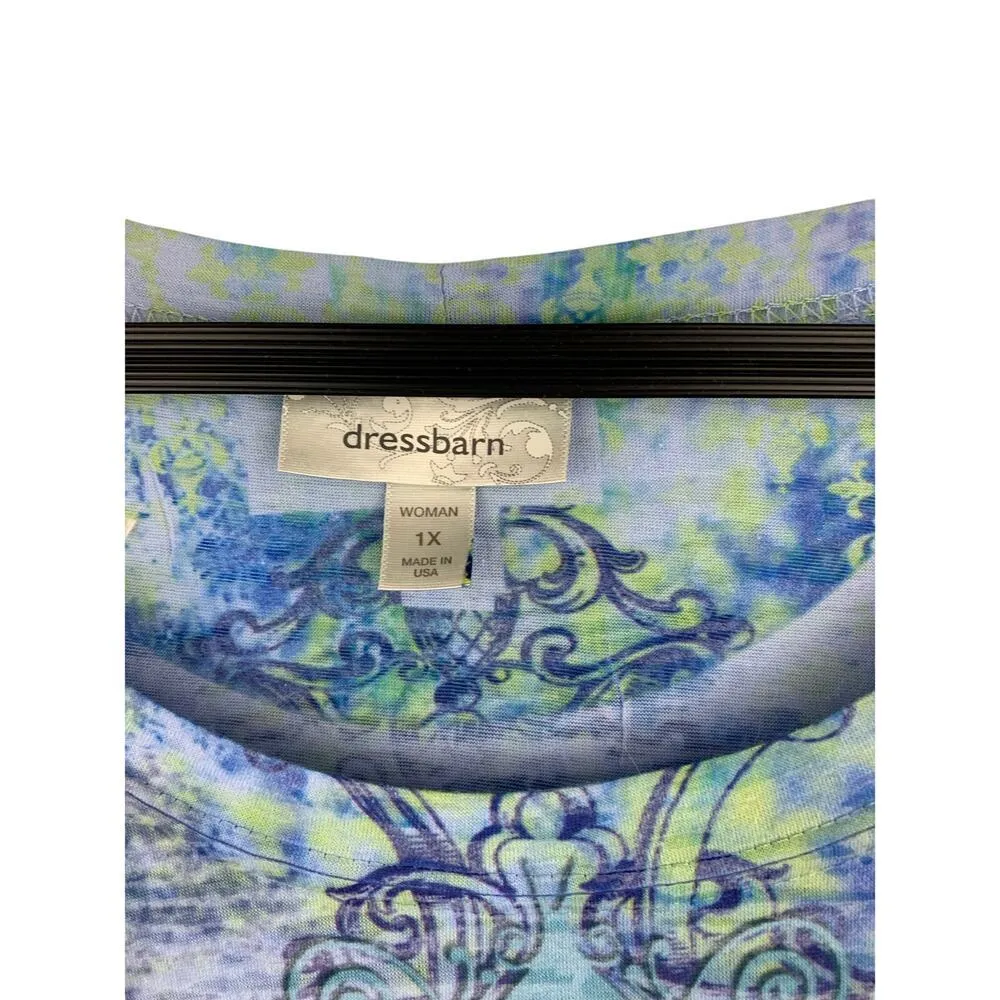 DressBarn Women’s Blue & Green Patterned T-Shirt Sz 1X – Casual Plus Sz Tee Top - Image 8