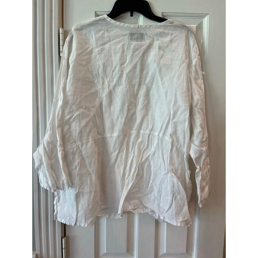 Flax 100% Linen White Lagenlook Cottagecore Top Women Petite Pocket Beachy Sheer - Image 4