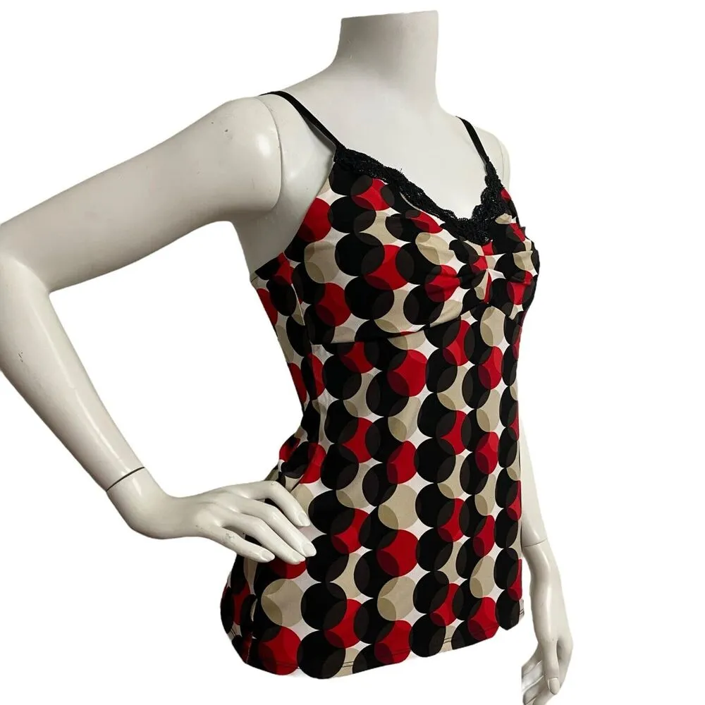White House Black Market Women's Black Red Polka Dot Ruched Cami Tank Sz S Y2K - Image 2