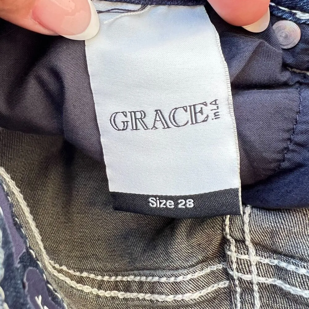 GRACE Cowgirl womens high rise bootcut jeans blue rodeo western denim print 28 - Image 5