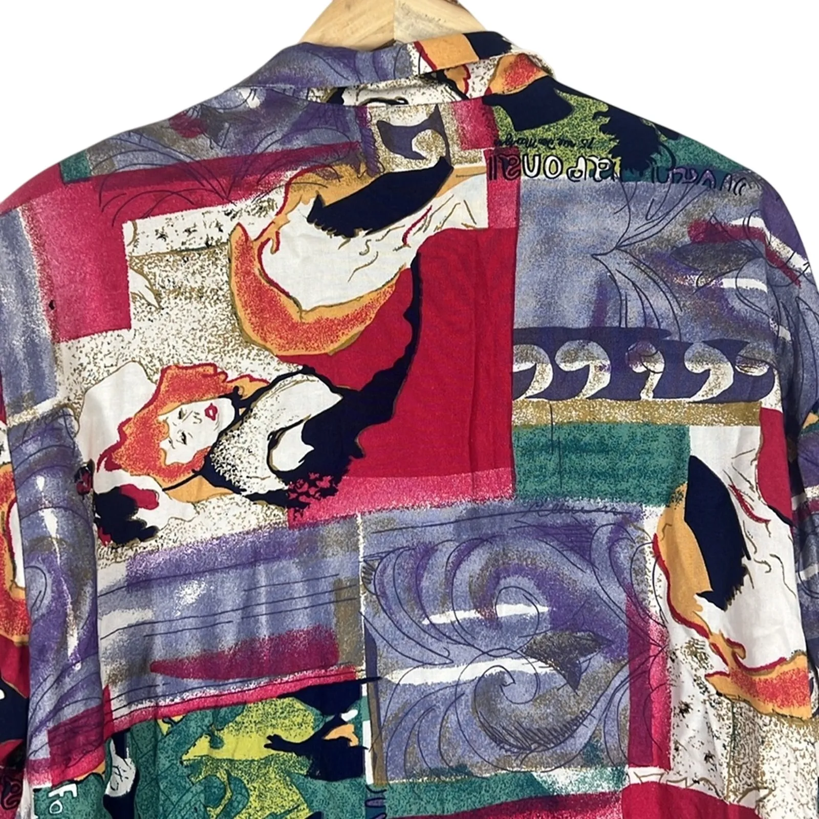 Vintage S.L. Fashions Button Up Blouse Womens 16 Multicolor Abstract Funky Retro Red - Image 6