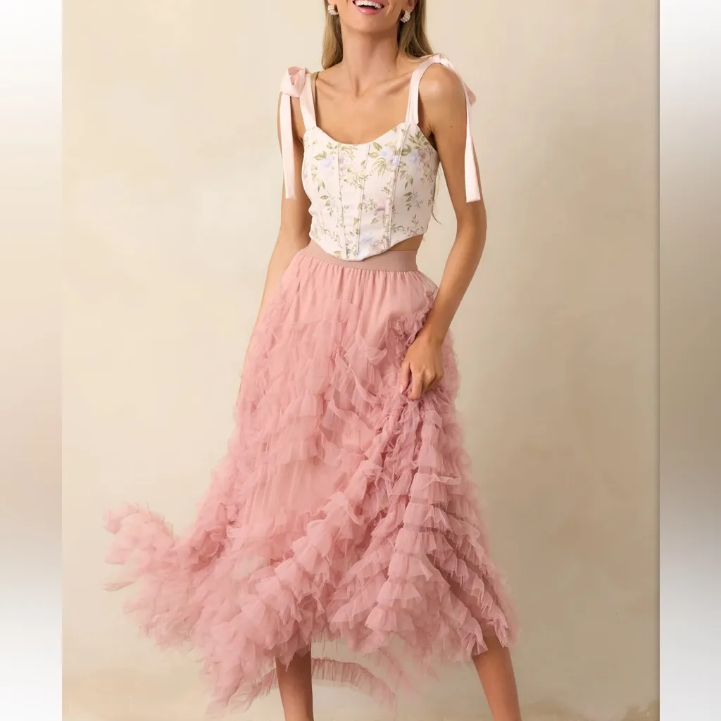 Mine Size M Floral Corset‎ Pastel Pink Bow Strap Feminine Parisian Summer NWT Size M - Image 10